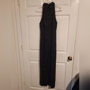 Papell boutique evening silk beaded halter gown.